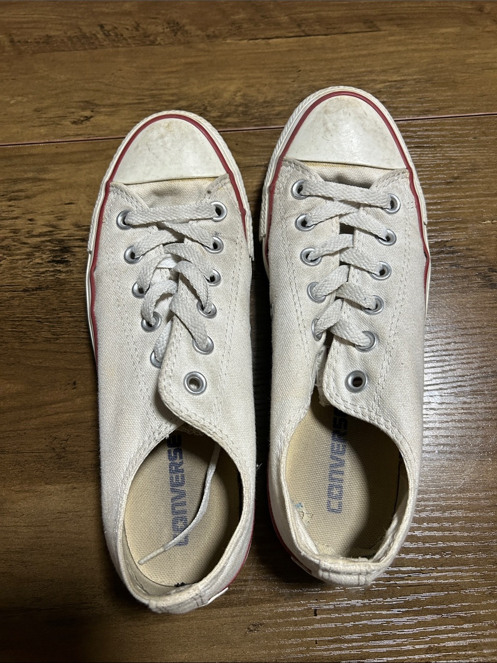 Converse Off-White Canvas Low-Top Sneakers with Red Trim